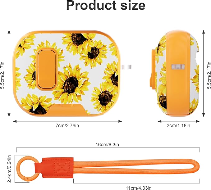 for AirPods Pro 3 Case(2025) with Secure Lock Clip and Phone Stand,Floral Girly Style Protective Cover with Cleaning Kit and Hand Strap for Apple AirPod Pro 3 Generation (Yellow Sunflower)