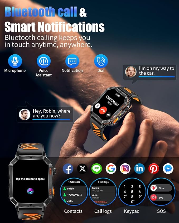 Military Smarty Watch for Men, 2.01" Smartwatch with 1200mAh Battery, Flashlight, Answer/Make Calls, Heart Rate/Sleep Monitor 100+ Sport Modes Fitness Tracker for Android/iPhone
