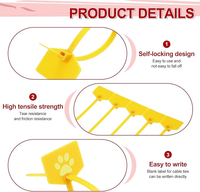 MECCANIXITY 100Pcs 6 Inch Waterproof Shipping Tags 0.16" Nylon Writable Hanging Tag Self Locking Labels Zip Tie Wraps for Indoor and Outdoor, Yellow