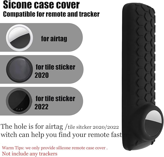 Voice Remote Pro Case with Holder for Airtag,Silicone Anti-Slip Shockproof Protective TV Controller Finder Cover for Tile Sticker,Black