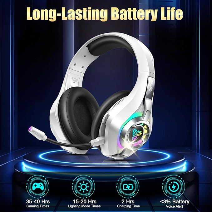 Ordtop 2.4GHz Wireless Gaming Headsets for PS5/PS4/Switch, 2026 RGB Noise Cancelling Headphones with Mics, 7.1 Surround Sound, 40mm Drivers, 276g Ultraligero, Memory Foam, 45H Gaming Headphones