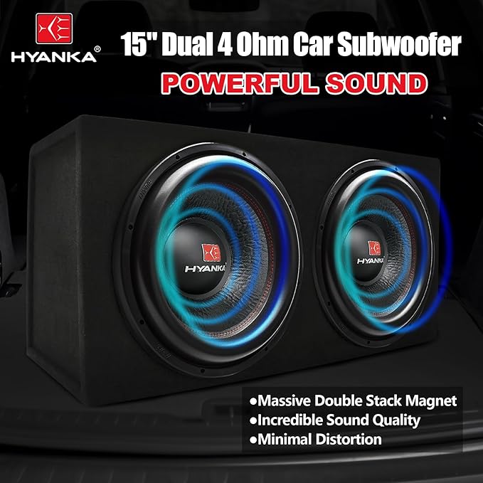 H YANKA BSF-15-4 15 Inch Subwoofer - 2000W MAX Power 15 Inch Paper Cone Subwoofer Car Audio, Black Aluminum Basket, 2.5“ Dual Voice Coil 4 Ohm Impedance 15 Sub for Cars