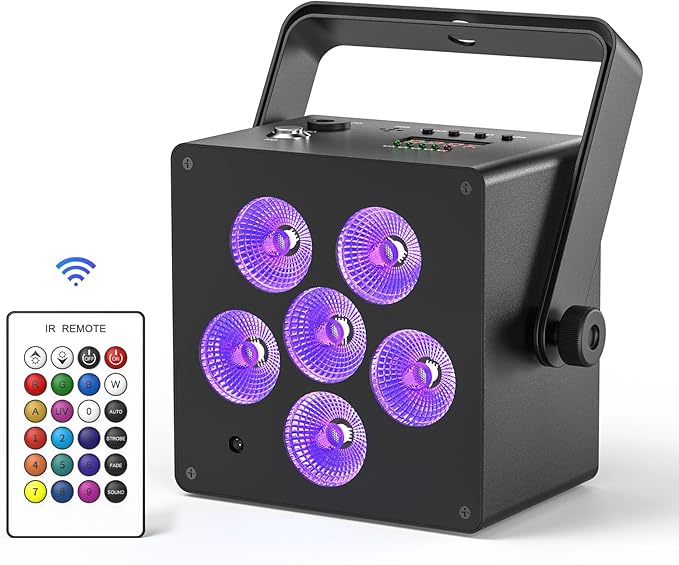 Battery Powered Stage Lights, LED Par Lights RGBWA+UV 60W, Rechargeable Par Can Light with 5500mAh Battery, Remote DMX Sound Activated Uplights for Events, Party, Wedding, Concert - 1Pc