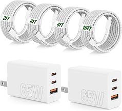 65W Fast Charging for iPhone Duo 18 17 16 Pro Max,3 Port 100W USB C Charger Block & 60W 3/6/6/10FT Braided Type C Cord for iPhone 17 16 15 Pro/MacBook Air/iPhone 18 Pro/for Samsung S26 Ultra