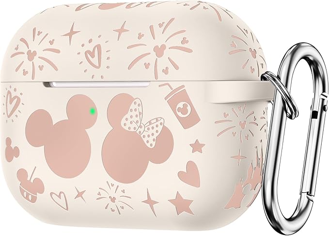 Compatible with Airpods Pro 2nd/1st Generation Case Cover with Keychain, Women Men Soft Silicone Two-Tone Cute Cartoon Engraved Convenience Protective Case, Front LED Visible Starlight/Pink