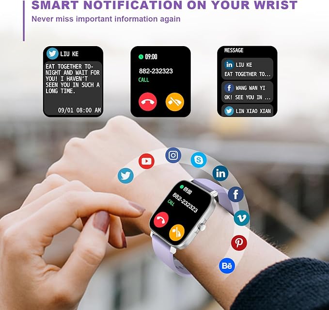 Smart Watch for Men Women Compatible with iPhone Samsung Android Phone 1.69 inch Full Touch Screen IP68 Waterproof Bluetooh Fitness Tracker Heart Rate/Sleep Monitor (Purple)