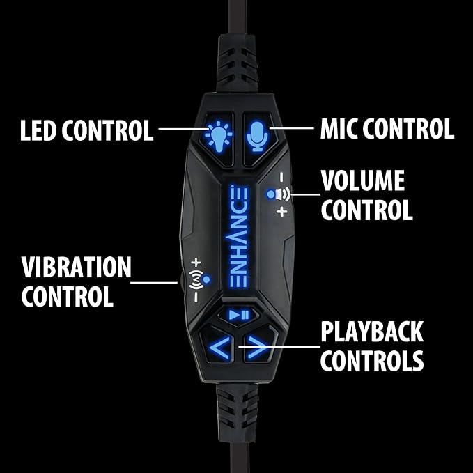 ENHANCE Scoria USB Gaming Headset with Noise Cancelling Mic, 7.1 Surround Sound, Bass Vibration, LED Lighting & In-Line Controls - Gaming Headphones for PC, Laptop, PS5, PS4 - TeamSpeak Certified