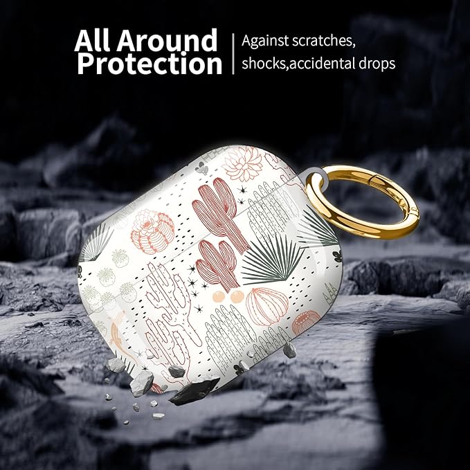 Compatible with AirPod Pro 3 (2025),Cute Case Cover for Women & Men, Full Protection Shockproof Hard Case with Keychain, Wireless Charging Case Accessories(Abstract Cactus Plant)
