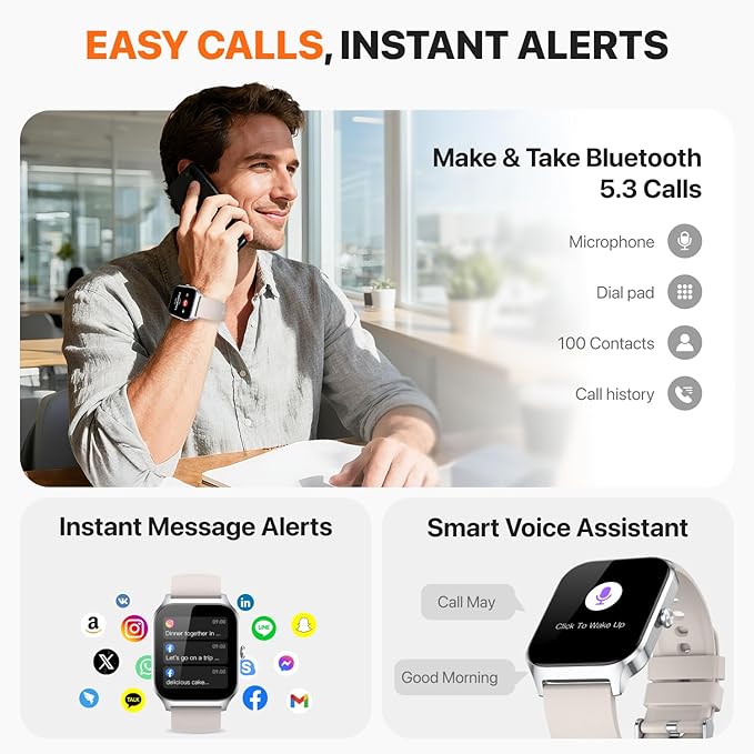 Smart Watch for Women Men,(Answer/Make Call) 1.83'' HD Fitness Activity Tracker Smartwatch for Android iPhone iOS Compatible,IP68 Waterproof Step Counter with Sleep Monitor (Modern, Starlight, 1.83)
