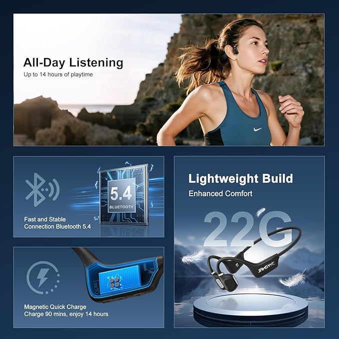 Open Ear Headphones, Running Headphones Bluetooth 5.4 with Built-in Mic, Bluetooth Headphone 14H Battery & IPX5 Waterproof, Sports Headphones for Running, Cycling, Walking