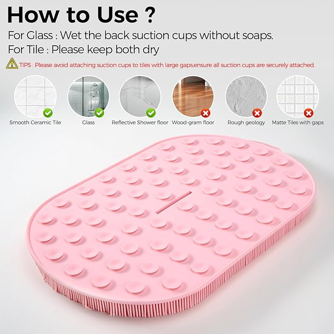 Shower Foot Scrubber - XXL Large Silicone Bath Mat for Exfoliating & Massaging Feet in Shower, Non-Slip Suction Cups, Dead Skin Remover, Callus Cleaner for Men & Women, 20.9"x13.8" Pink