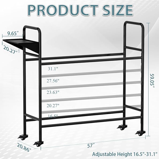 Heavy-Duty Tire Rack with Wheels, Garage Tire Storage Organizer, Adjustable Metal Straps & 4 Locking Casters, Holds Up to 660 lbs, for Car Tires Storage Organization