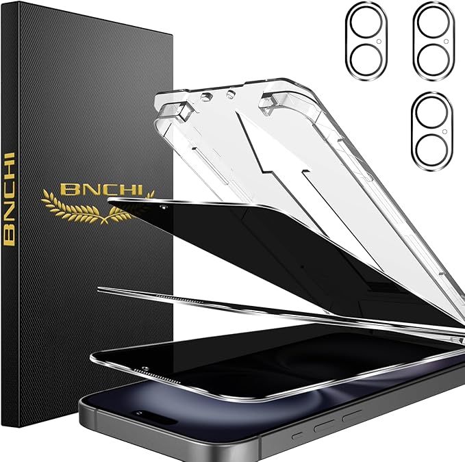 BNCHI 3 Pack for iPhone 16 Privacy Screen Protector + 3 Pack Camera Lens Protector, Shatterproof Premium Tempered Glass, Auto-Dust Removal, 28°Anti Spy, 9H Full Coverage Tempered Glass Film