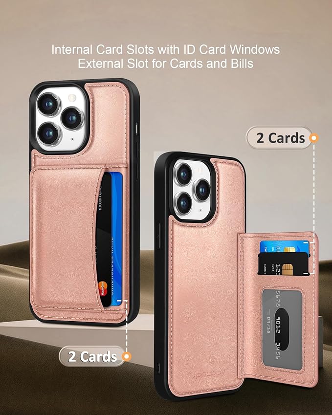 for iPhone 11 Pro Max Case with Wallet - Fits 4 Card Slots, Compatible with MagSafe for Women Aesthetic PU Leather Credit Card Holder Kickstand Phone Cover for Apple 11 Promax, Rose Gold
