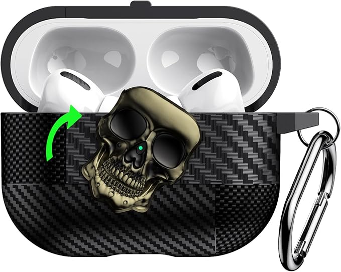 for Hard AirPods Pro 3 Case 2025|Funny 3D Skull Air Pods Pro 3 Case with Lock(Model A2700/A2931)|with Keychain|Halloween Cool Carbon Fiber Airpods 3 Pro Cases for Man Women(Bronze)