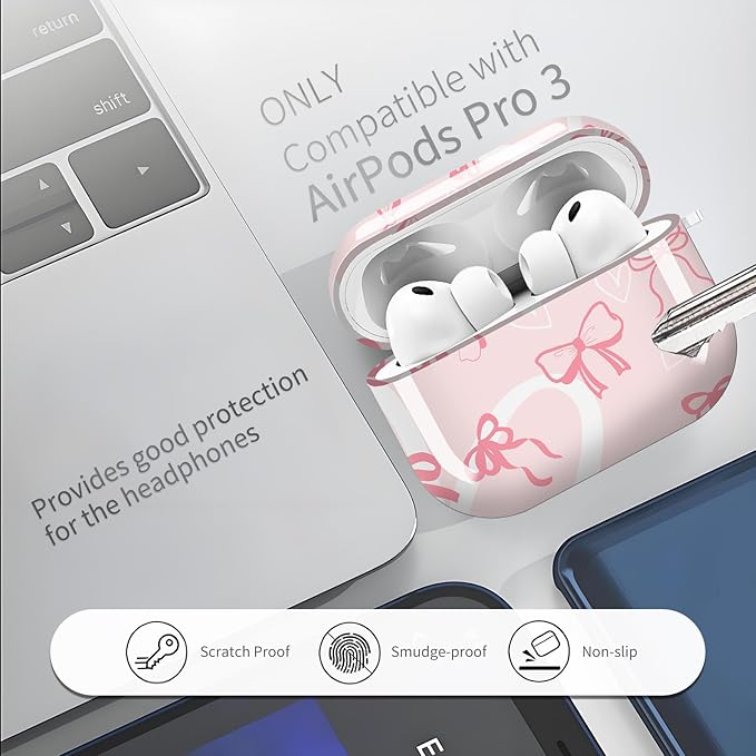 Compatible with AirPods Pro 3 Case 2025 for Women Girls – Cute Shockproof Protective Cover with Gold Round Buckle, Anti-Drop Soft Case for AirPod Pro 3rd Gen (Pink Bow Heart)