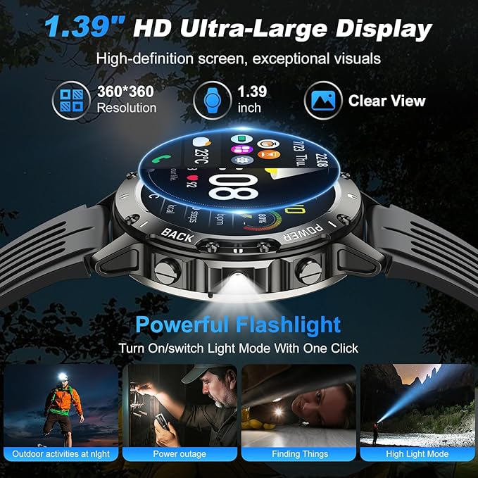 Smart Watch for Men Fitness Tracker: Military Make Answer Call Running Digital Mens Watches Waterproof Smartwatch Android Phone iPhone Samsung Compatible Sleep SpO2 Heart Rate Monitor Step Pedometer
