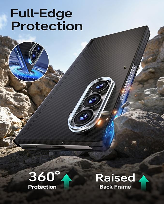 for Samsung Galaxy Z Fold 7 Leather Case, Carbon Fiber Magnetic Phone Case, Ultra-Slim Lightweight Protective Cover with Hinge Protection, MagSafe Compatible, Caseless Touch Feel