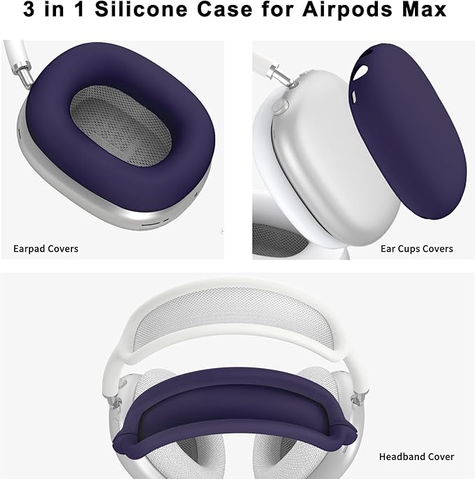 Silicone Case Cover for AirPods Max,Ear Pad Case Cover/Ear Cups Cover/Headband Cover for AirPods Max Headphones,Accessories Soft Silicone Protector for Apple AirPods Max New USB-C (2024) (Deep Purple)