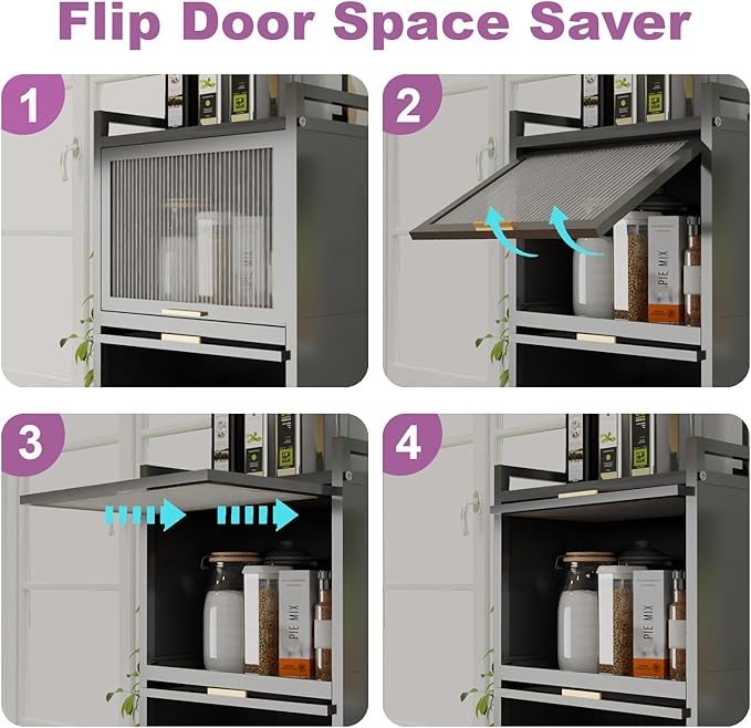 5-Tier Pull Out Kitchen Storage Cabinet with Flip-up PC Doors, Mobile Narrow Storage Cabinet with 3 Pull-out Shelves, Tall Slim Cabinets with 4 Rolling Caster for Dining Pantry Bathroom Laundry