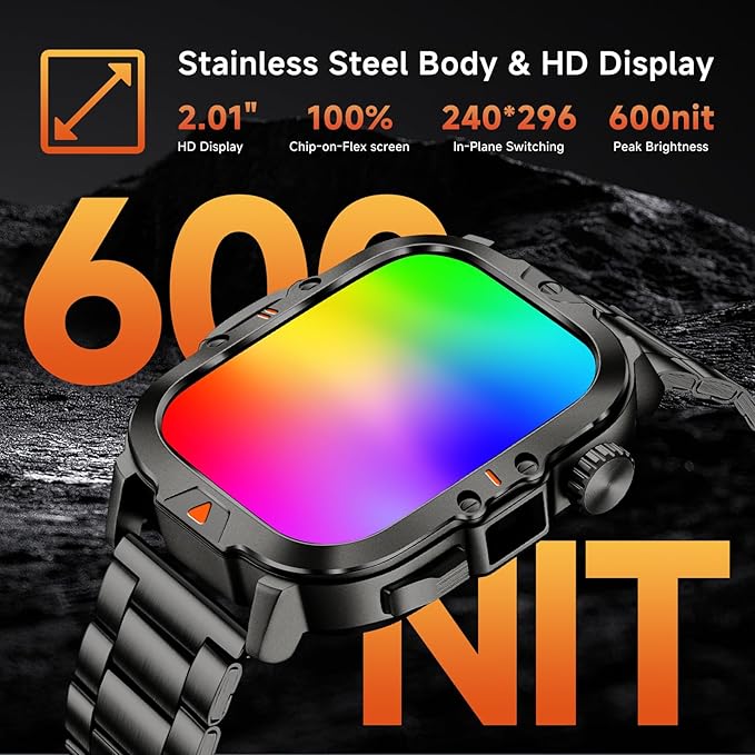 Smart Watch for Men Military Answer/Make Call 2.01″ Display 170+ Sports Modes Fitness Smart Watch IP68 Waterproof 30 Days Standby Smartwatch for Android iOS Black (2 Straps)