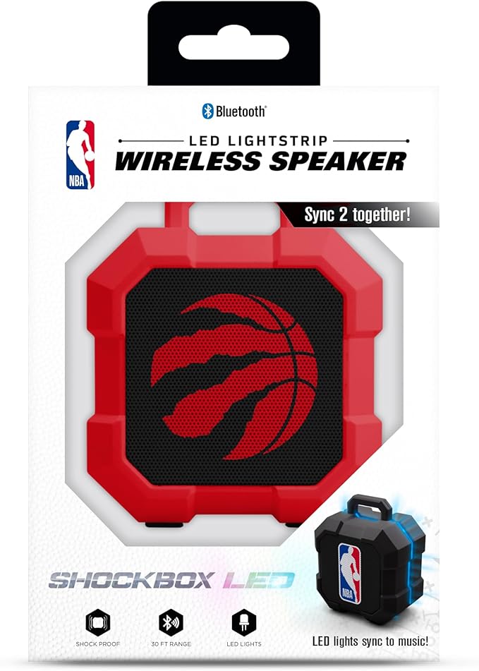SOAR NBA Shockbox LED Wireless Bluetooth Speaker - Water Resistant IPX4, 5.0 Bluetooth with Over 5 Hours of Play Time - Small Portable Speaker - Officially Licensed NBA, Perfect Home & Outdoor Speaker
