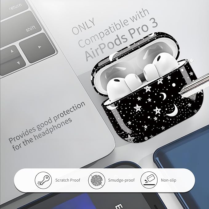 Compatible with AirPods Pro 3 (2025) Case, Airpod Pro 3 Protective Cover with Cute Golden Keychain for Girls & Women (Constellations and Stars)
