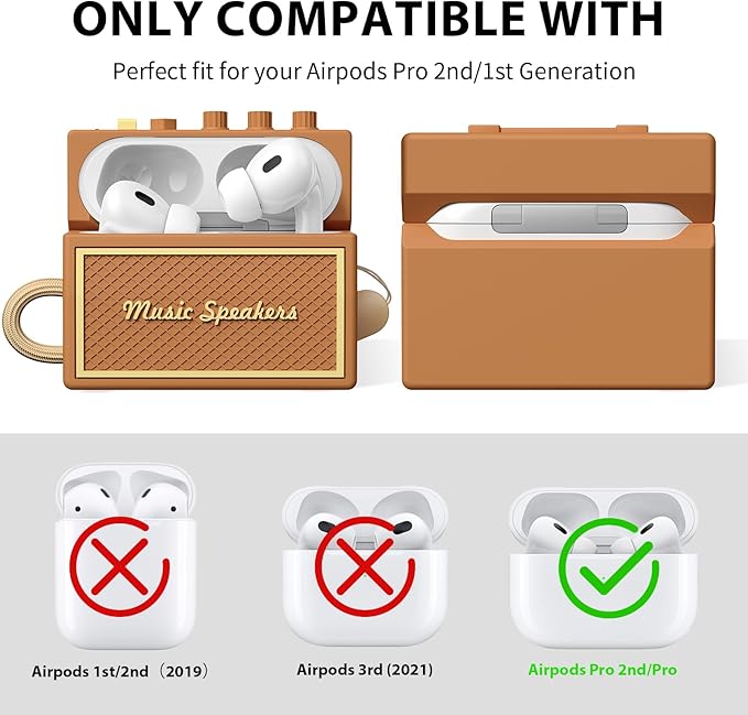 FILOTO AirPods Pro 2nd Generation Case Cover with Cleaner Kit, Airpod pro case Guitar amp Retro Audio Design Soft Silicone Protective Cover for AirPods Pro 2 Case with Lanyard (2023/2022) Brown