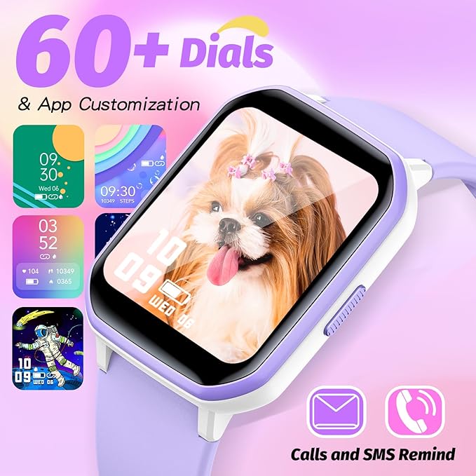 Kids Smart Watch Girls Boys, Fitness Tracker for Kids, 1.5 Inch DIY Dial, 19 Sport Mode, Sleep Monitor, Pedometers, Heart Rate, IP68 Waterproof, Great Gift for Boys Girls Teens 6-14