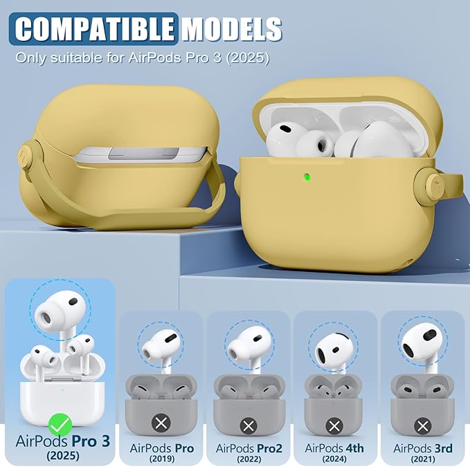 for Airpods Pro 3 Case,Safety Lock Cases for Apple Airpod Pro 3 (2025) with Cleaner Kit, Drop Protection Air pods Pro3 Case Cover for Men for Women with Keychain,Straw Yellow