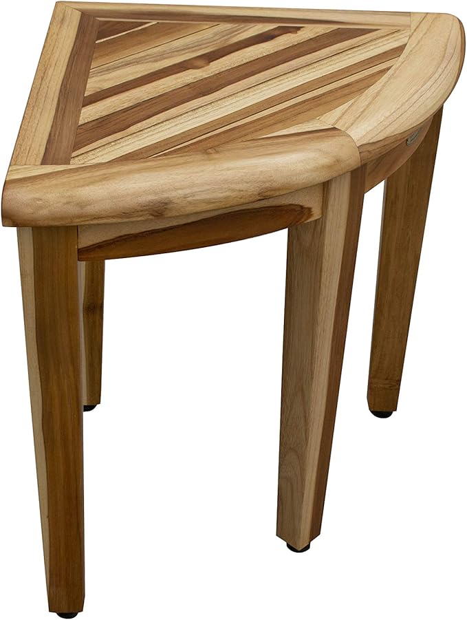 EcoDecors SnazzyCorner Waterproof Teak Wood Shower Bench Stool Seat Chair For Inside Shower Provides Safety, Storage, and Organization For Bathroom Accessories