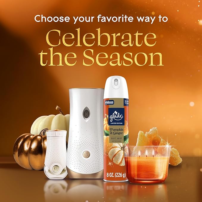 Glade PlugIns Refills Air Freshener, Pumpkin & Ginger, Scented and Essential Oils for Home and Bathroom, 0.67 Fl Oz, 5 Count