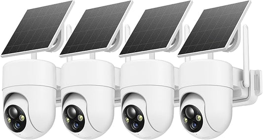 2K Solar Security Cameras Wireless Outdoor, 4PCS Outdoor Camera Wireless with 360° View, Cameras for Home Security with Color Night Vision, Only Support 2.4GHz Wi-Fi, 4 Pack, White