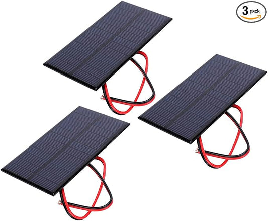 1W 6V Mini Solar Panel, 3PCS Polysilicon Cell Charger Module with 30cm Cable for Solar Lawn Lights Solar DIY System Kit