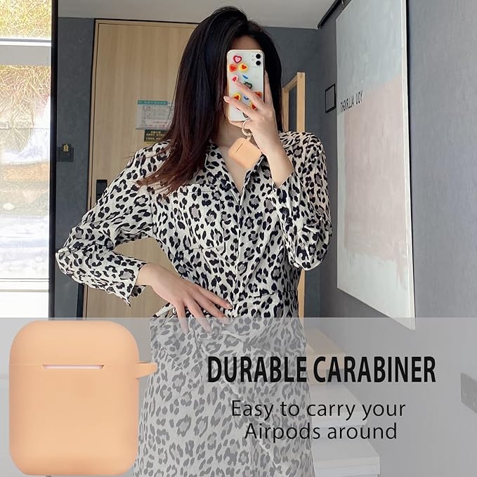 Silicone Compatible with Airpods Case, Gawnock Soft Case Cover Flexible for Compatible with Airpods 2nd/1st Generation Cover for Women Girls with Keychain - Khaki