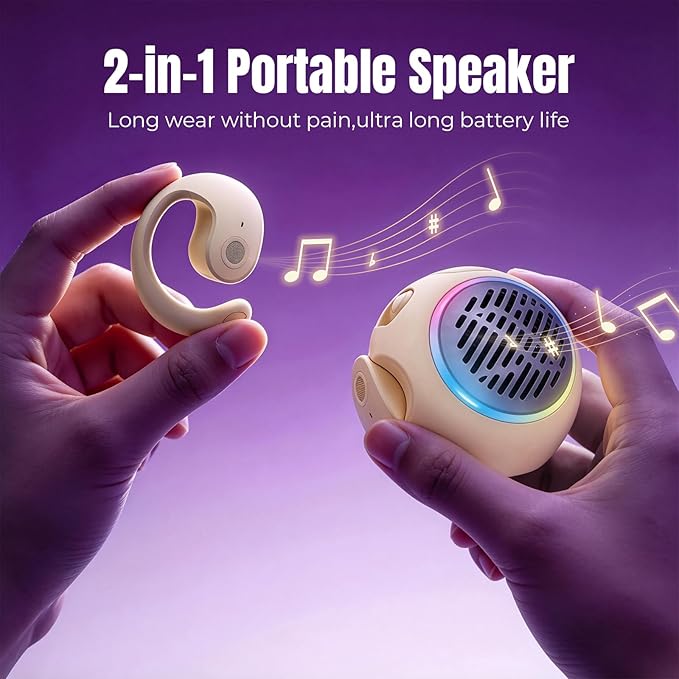 Waterproof Small Mini Portable Bluetooth Speaker with Earbuds, Open Ear Headphones Over the Ear Earbuds Wireless for Kids, OWS Hanging Earphones Air Bone Conduction Headphones 5.4 Bluetooth Headset