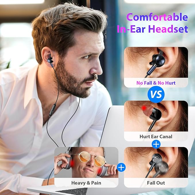 APETOO Wired Earbuds USB Computer Headphones with Anti-Fall/Hurt Wingtips for PC/Laptop/PS5 4 - Mute Mic, 7.1 Surround Sound, 7.5ft Noise Canceling in-Ear Type A Headset for Men/Women/Small Ear/Indoor