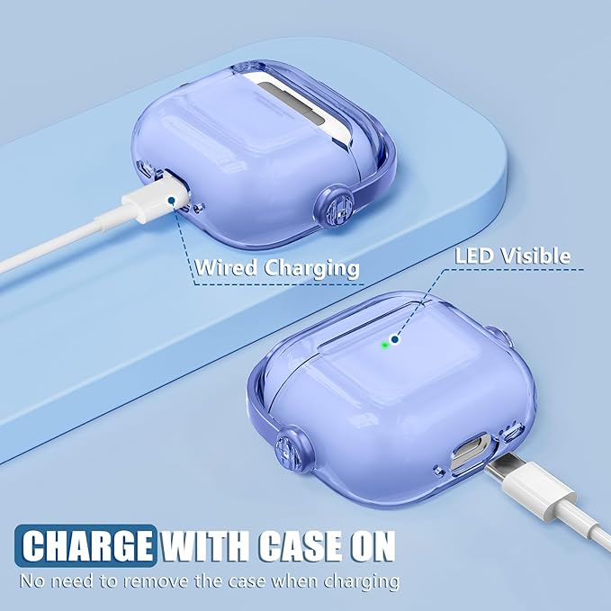 Safety Lock for Airpods 4 Case,TPU Clear Case for Apple Airpods 4 Case 2024 USB-C with Cleaner Kit, Drop Protection Airpods 4 Case Cover for Men for Women with Lock and Keychain, Clear Blue