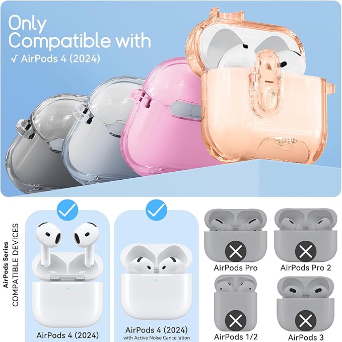 Clear Case for AirPods 4 Case Cover with Safety Lock,Soft TPU Cover with Phone Stand & Cleaning Kit,Cute Bling Keychain for Women Girls-Desert Gold