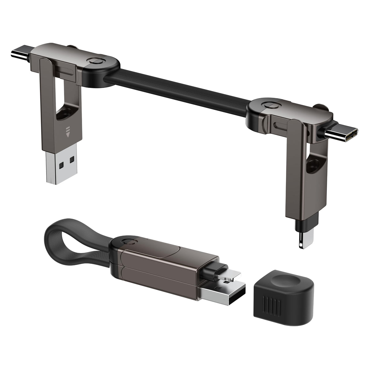 6-in-1 Keychain Charging Cable,60W Fast Charging Multi Charging Cable with USB-A,USB-C,L & Micro USB Connectors,Travel Essentials for Cruise Vacation, Camping, iPhone 18 Pro/Duo/17-12,Samsung,iPad