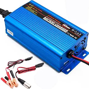Unocho 24V 5A Battery Charger Smart 4-Stage Lead Acid Battery Maintainer with 3-Pin XLR & Alligator Clips for AGM Gel SLA VRLA Wet Batteries (US Plug)