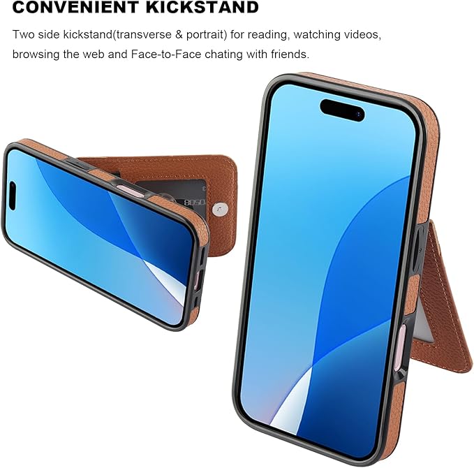 KIHUWEY Compatible with iPhone 16 Case Wallet with Credit Card Holder, Flip Premium Leather Magnetic Clasp Kickstand Heavy Duty Protective Cover for iPhone 16 6.1 Inch (Lichee Light Brown)