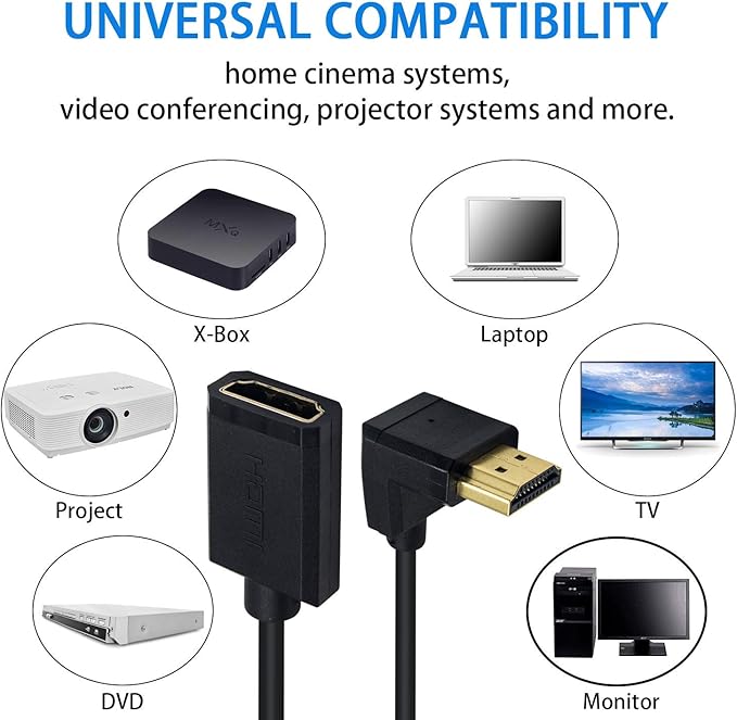 Duttek HDMI Extender Cable, 4K HDMI Cable, Extremely Thin Down Angled HDMI Male to Female Cable Compatible for Nintendo Switch, Xbox One S 360, PS5, PS4, Roku TV Stick, etc 30cm/12 Inch