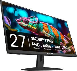 Sceptre 27-Inch Gaming Monitor, FHD 1080p, 100Hz, 1ms, DisplayPort, HDMI x2, 100% sRGB, AMD FreeSync, Built-in Speakers, Eye Care, Frameless, Machine Black (E275W-FW100T Series, 2026)