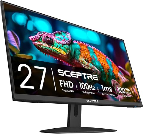 Sceptre 27-Inch Gaming Monitor, FHD 1080p, 100Hz, 1ms, DisplayPort, HDMI x2, 100% sRGB, AMD FreeSync, Built-in Speakers, Eye Care, Frameless, Machine Black (E275W-FW100T Series, 2026)