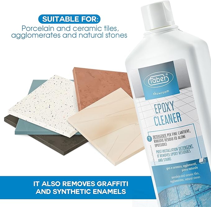 FABER Epoxy Remover – Epoxy Resin Haze Remover and Post Construction Cement Grout Cleaner to Renew Refresh & Restore Natural Shine of Porcelain Ceramic Tile Floor - Heavy Duty Alkaline Compound
