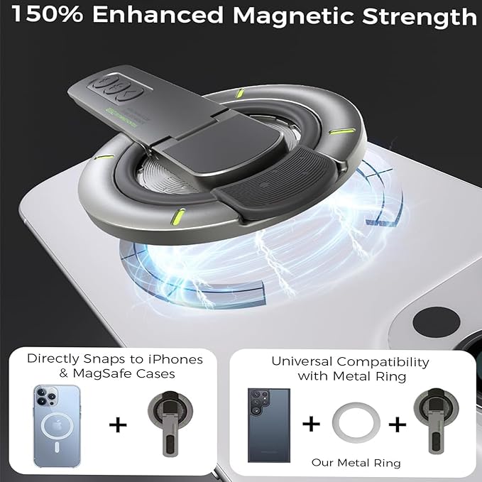 Magnetic Phone Grip Removable,Double-Sided Magnet iPhone Holder,Adjustable 360° Rotation Phone Kickstand Innovative Pressure-Relief Cellphone Stand with Ring Compatible for All Phones