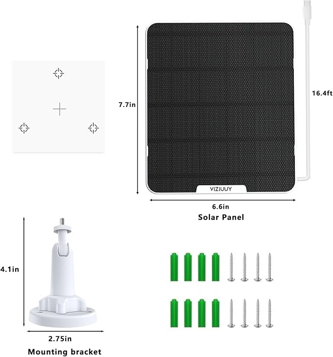 6W Solar Panel for Security Camera Outdoor, 5V Type-C Solar Panel, Compatible with Rechargeable Battery and Type-C Camera, 360° Adjustable Bracket, IP66 Waterproof, 16.4ft(5M) Cable