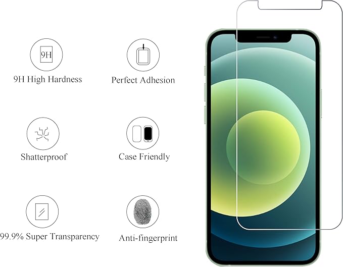 Ailun 2 Pack Screen Protector Compatible for iPhone 12 [6.1 inch] + 2 Pack Camera Lens Protector,Tempered Glass Film,[9H Hardness] - HD