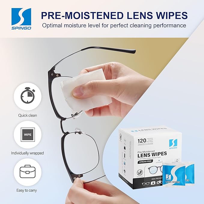 Lens Wipes for Eyeglasses, Pre-moistened Individually Wrapped Glasses Cleaner Wipes, Lens Cleaner Wipes for Sunglasses, Camera Lens, Goggles and Other Optical Lenses. (120 Count)